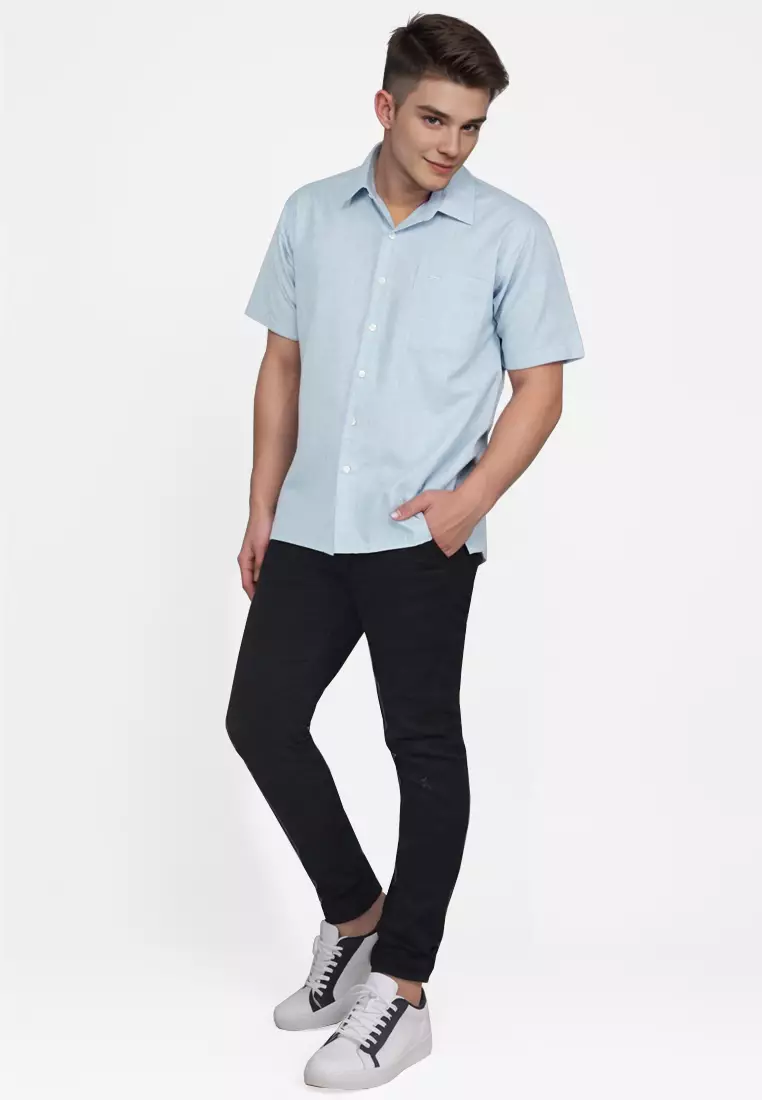 Crocodile BORE 2028 Blue - Men Shirt Kemeja Lengan Pendek - Relax Fit - Katun