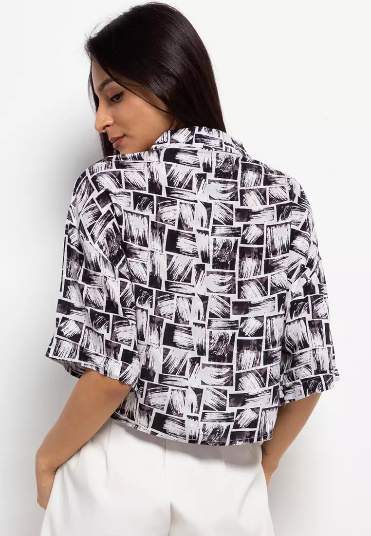 Nade Japan FT073 Kemeja Pantai Kasual Wanita Brush Box Hitam