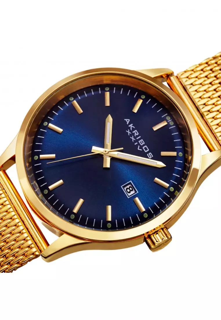Akribos XXIV Men's Bracelet Watch AK901-YGBU Jam Tangan Pria Quartz Analog