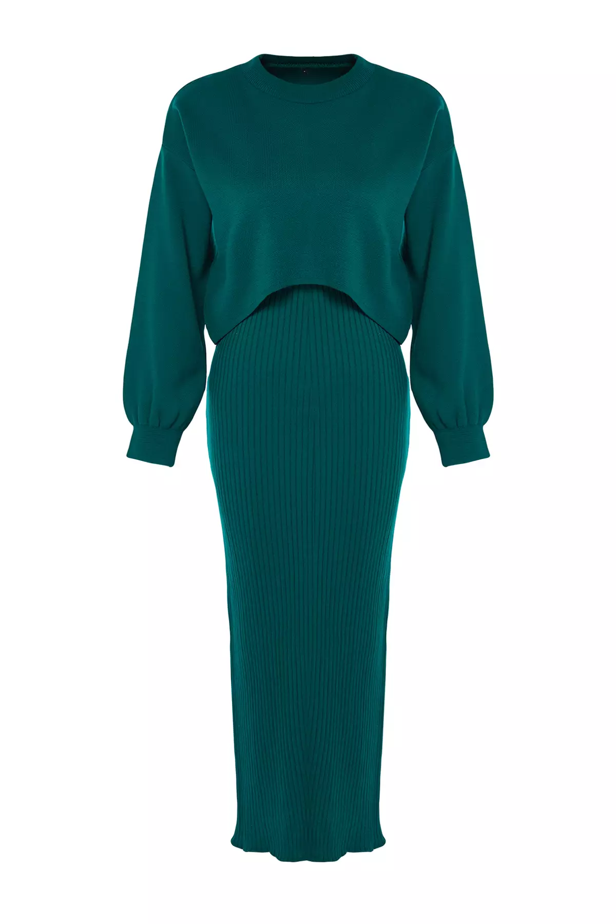 Green Midi Knitted Sweater-Dress Set TWOAW25EL00060
