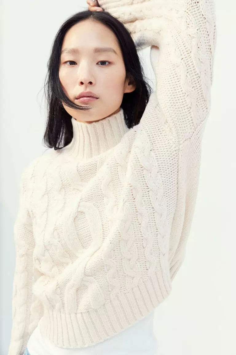 White Cable Knit Turtleneck Sweater Jual H&M Cable-knit Turtleneck