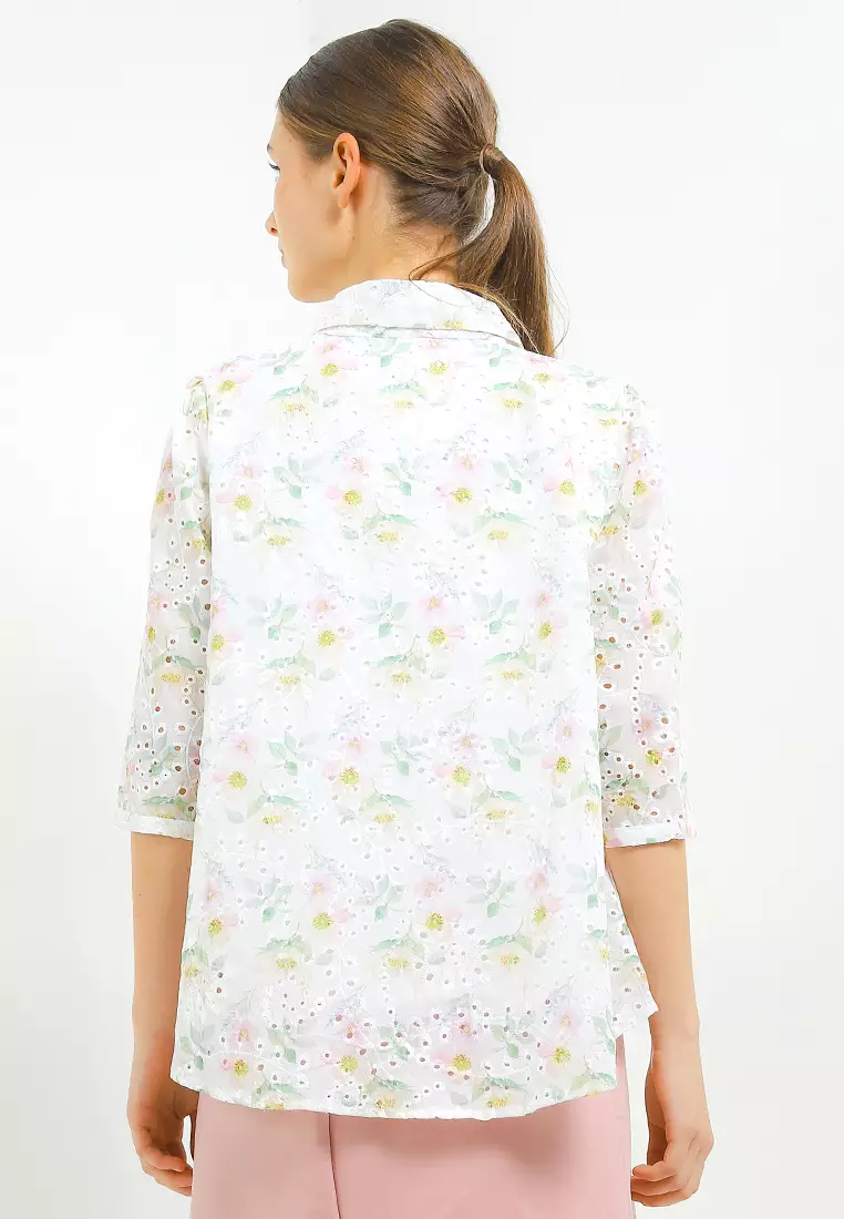 Flo Print Eyelet Hi Lo Shirt