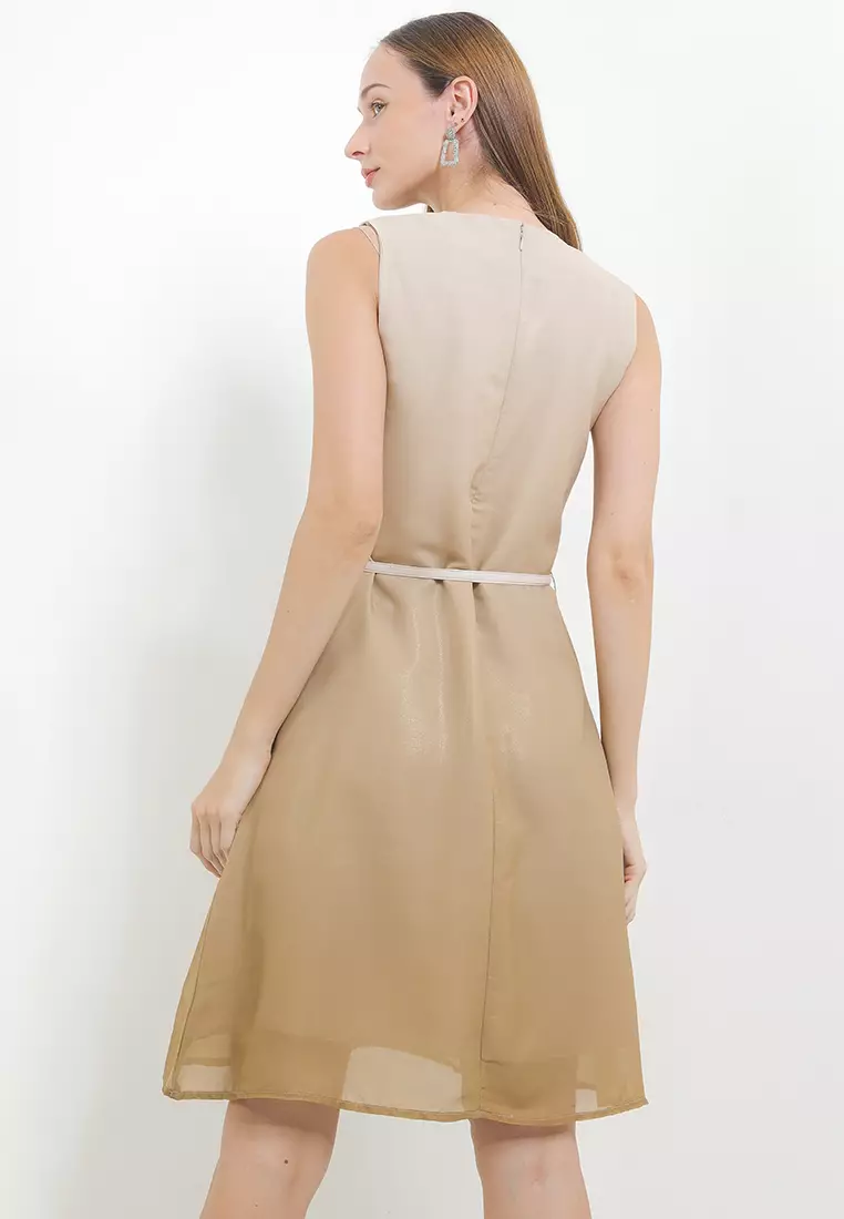 Alenia Dress In Beige Shades