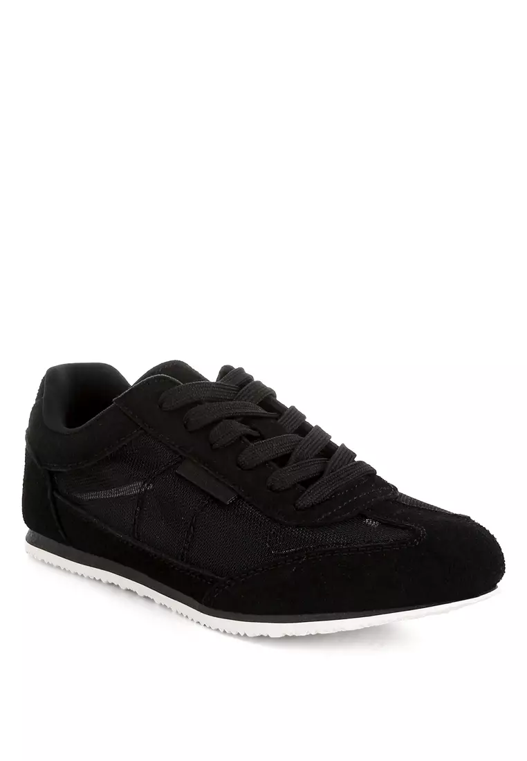 Microfiber & Mesh Sneakers in Black