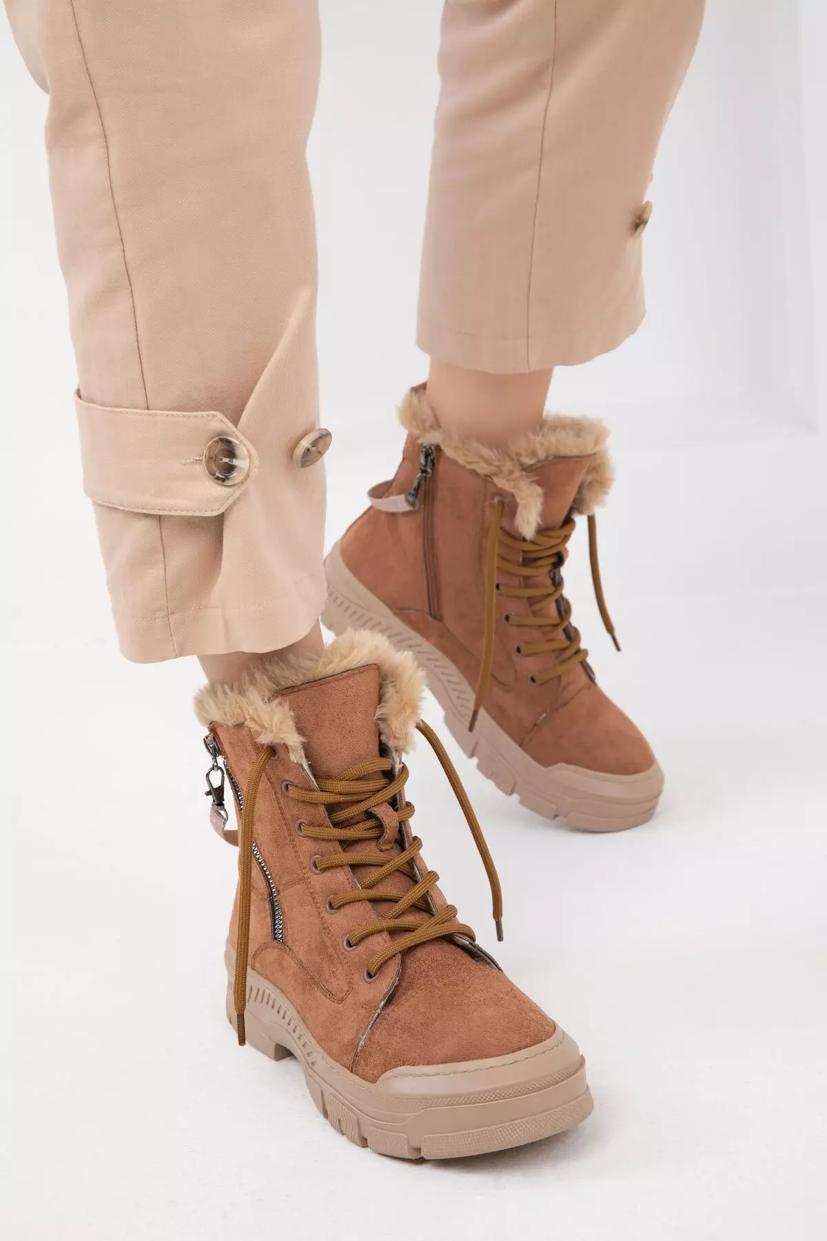 Tan Suede Women's Boots - 20007 Model Bootie