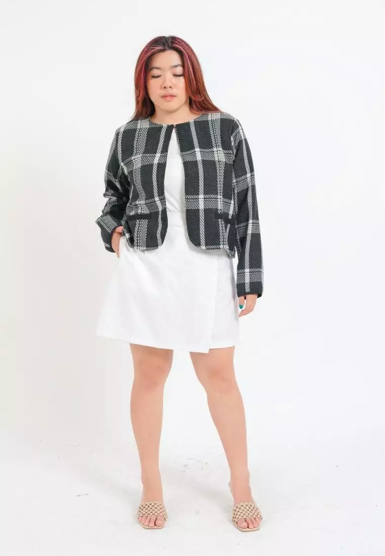 Plus Size Blazer Coco Tweed Grey Black