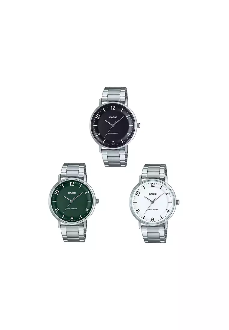 MTP-VT03D-1B Men Analog Watch Silver Stainless Steel Strap