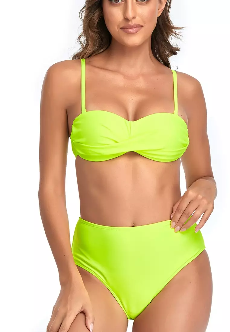 Sexy High Waist Push Up Green Bandeau Bikini Set With Sling Bra