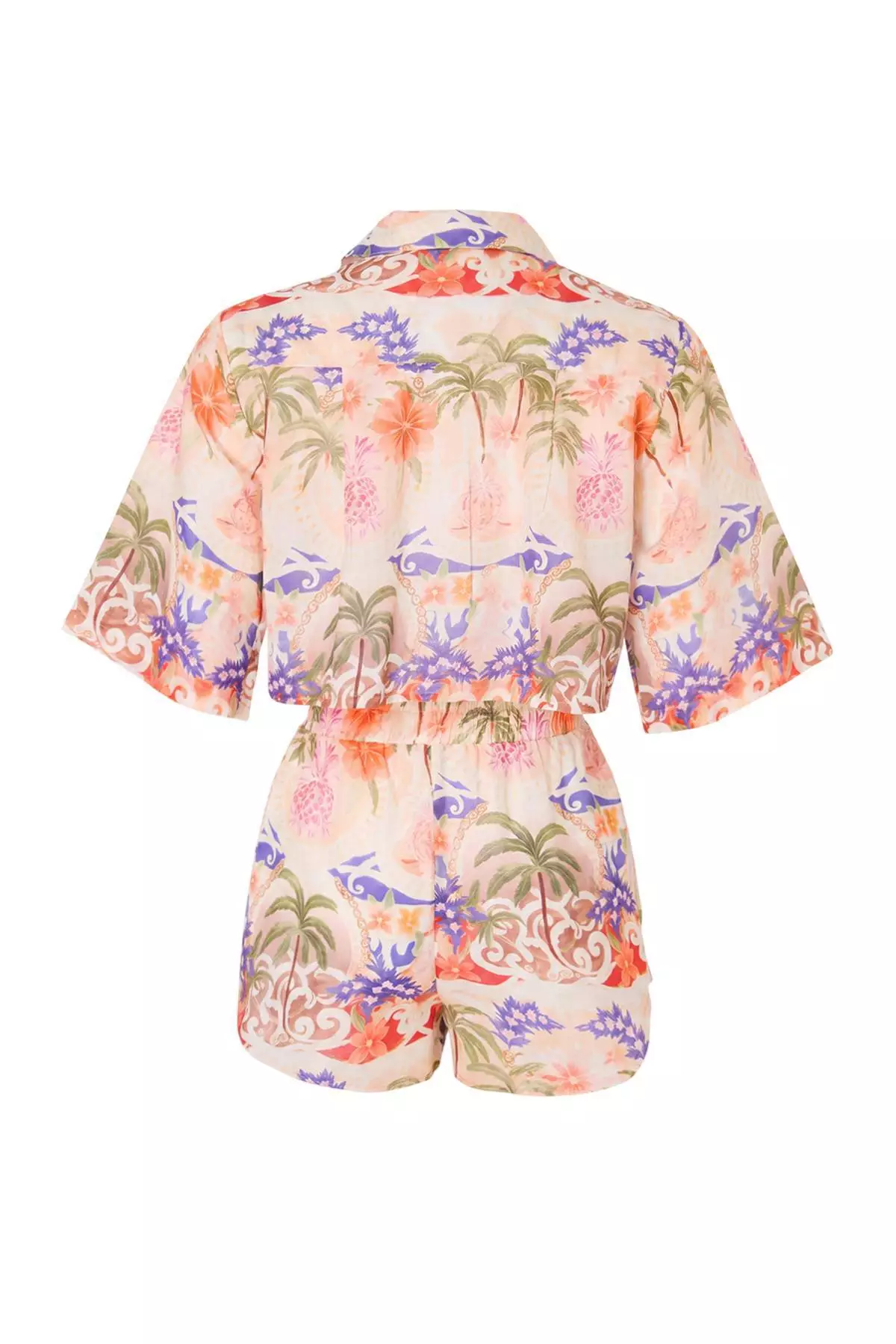 Tropical Patterned Woven Mini 100% Cotton Beach Shirt Shorts Set Tbess26Au00063