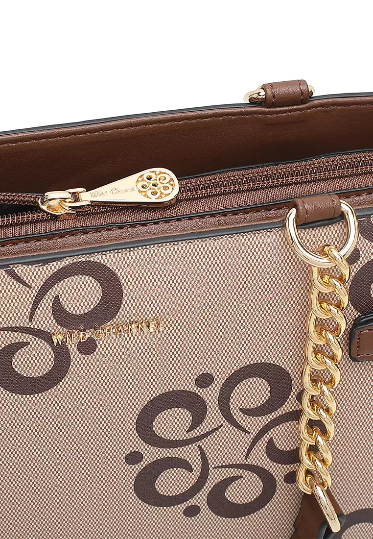 Women's Monogram Top Handle Bag / Sling Bag / Crossbody Bag - Beige