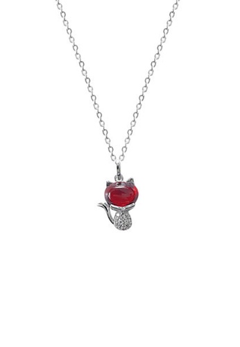 ZITIQUE silver Women's Cute Red Diamond Embedded Cat Necklace - Silver AF766AC2DBA759GS_1