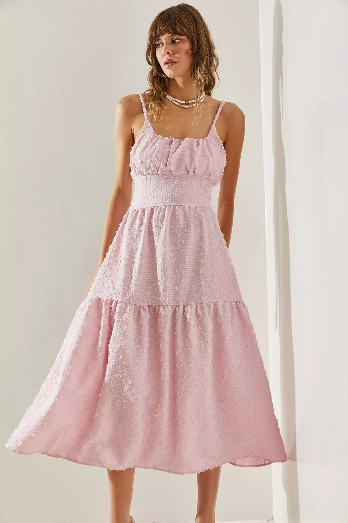 Women's Thin Printed Strap Layered Woven 5616 Dress 60251366