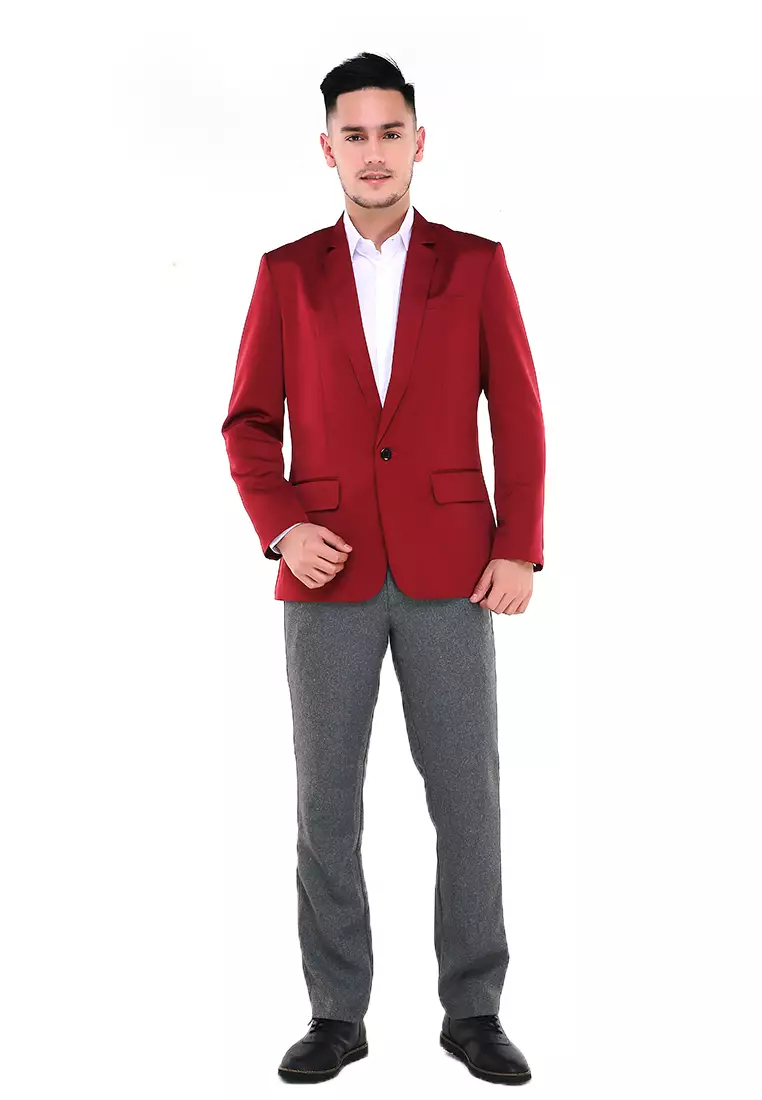 Woreq Jas Blazer Pria Premium Plain Formal Longsleeve Suit Material Polyester ORIGINAL - Red