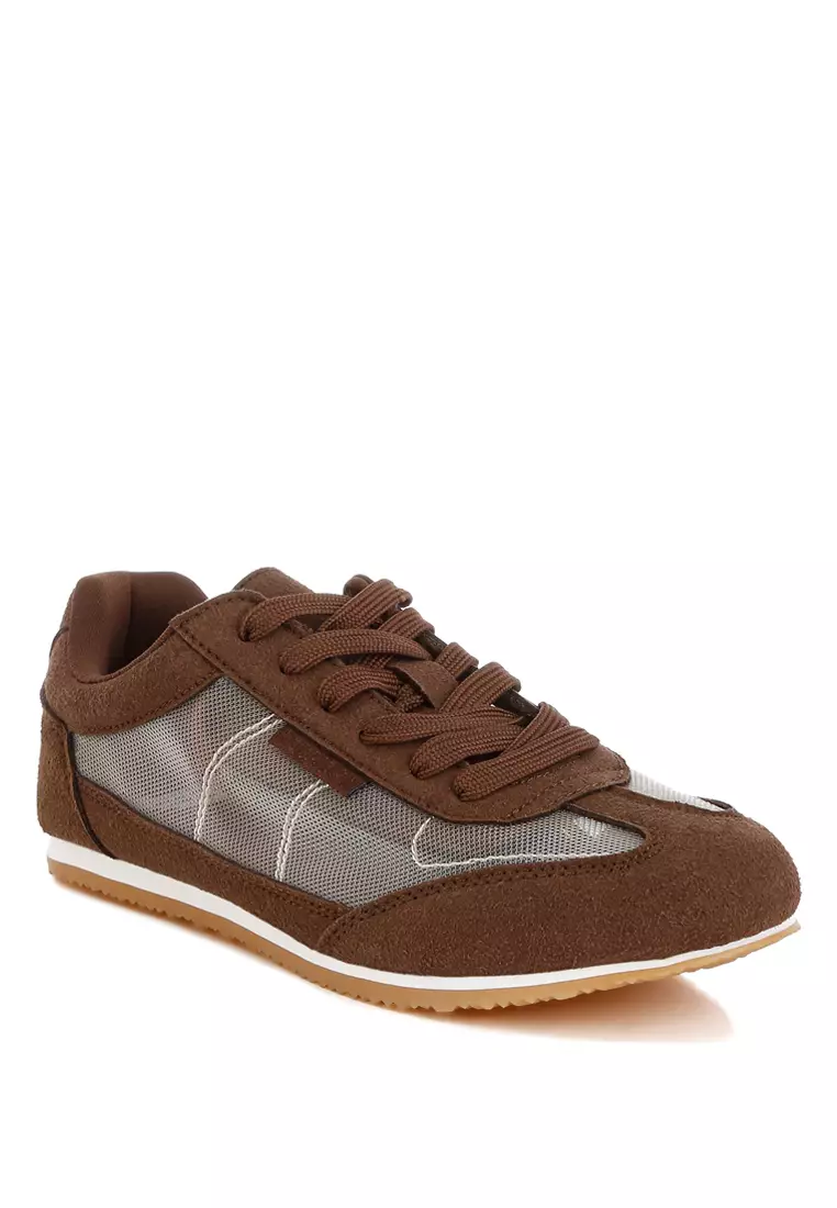 Microfiber & Mesh Sneakers in Brown