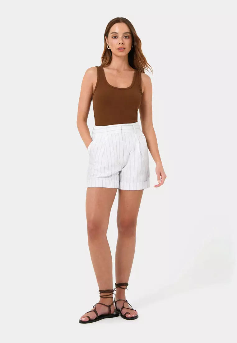 Ria Stripe Cotton Blend Shorts