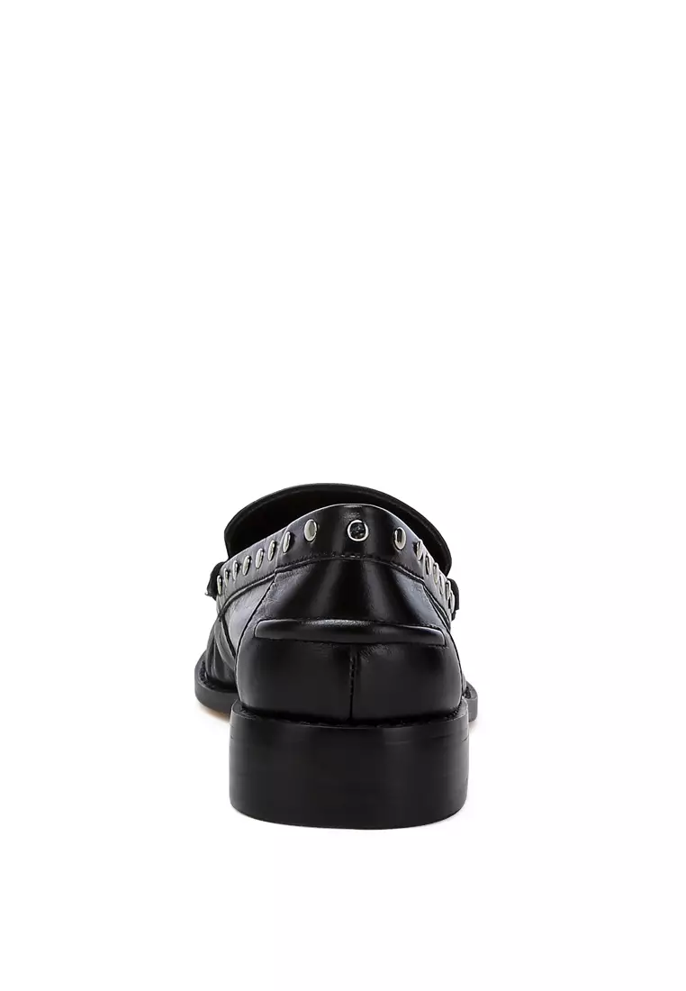 Buy Rag Black Studs Embellished Leather Loafers 2025 Online
