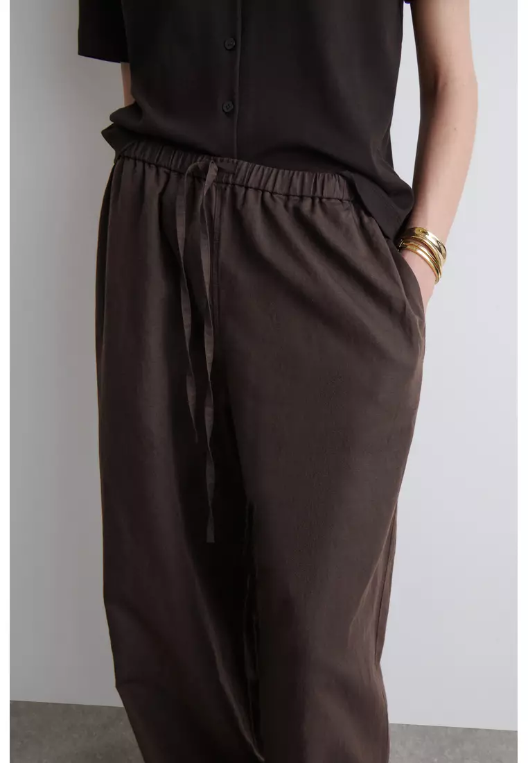 WIDE-LEG LINEN DRAWSTRING TROUSERS