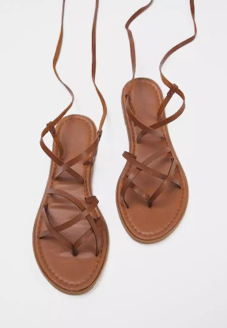 Tan Ankle Strap Flip Flops Women's Sandals Takss25Sd00021