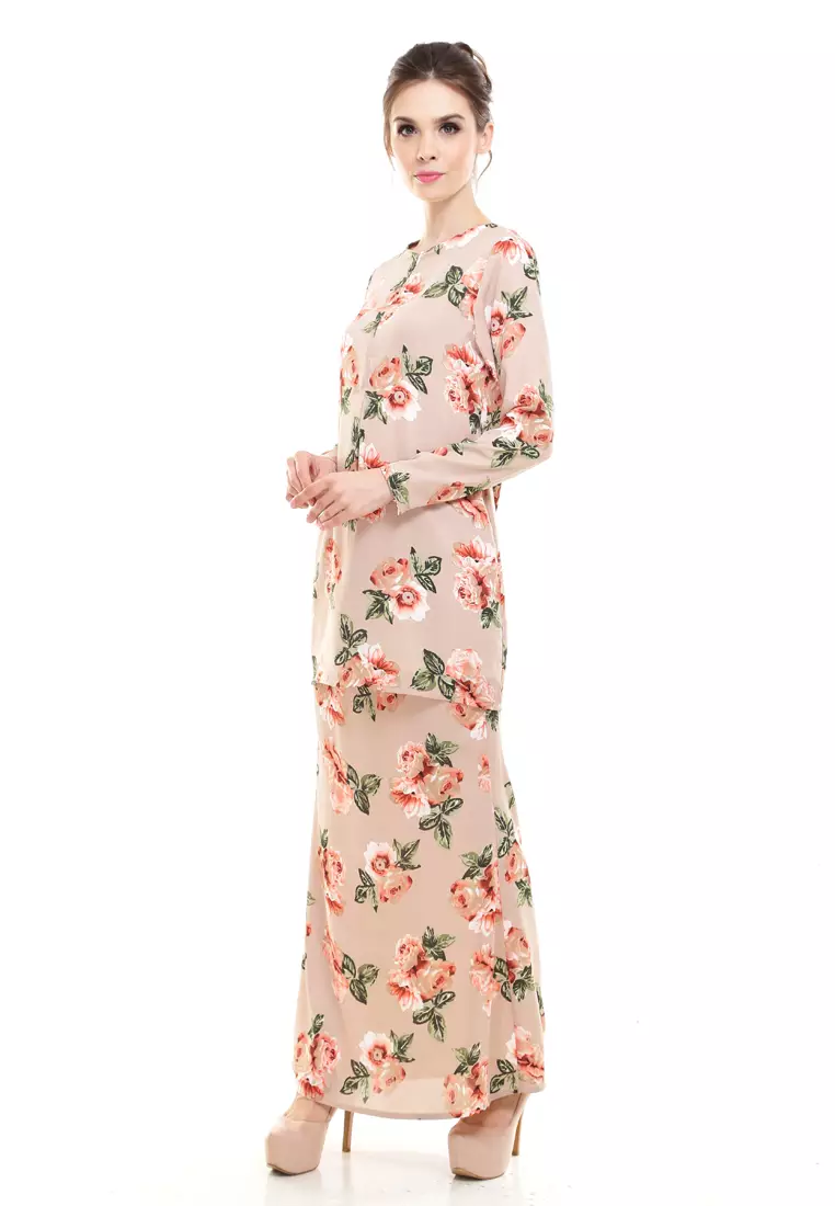 Rina Printed Kurung Brown Flower