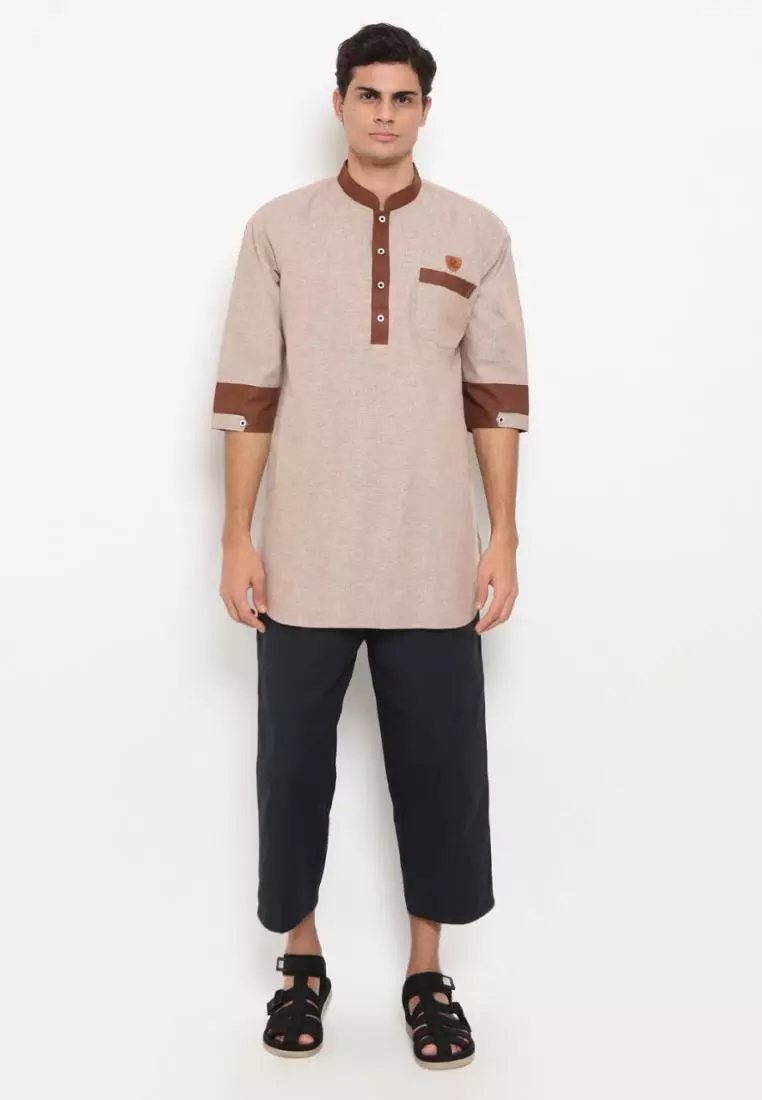 Zayidan Baju Koko Gamis Muslim Pria Nazeef - Cream