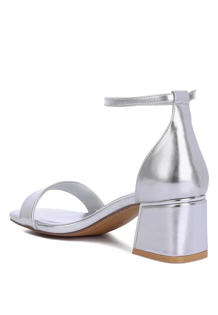 Ankle Straps Metallic Block Heel Shoes Wholesale Wedding Shoes