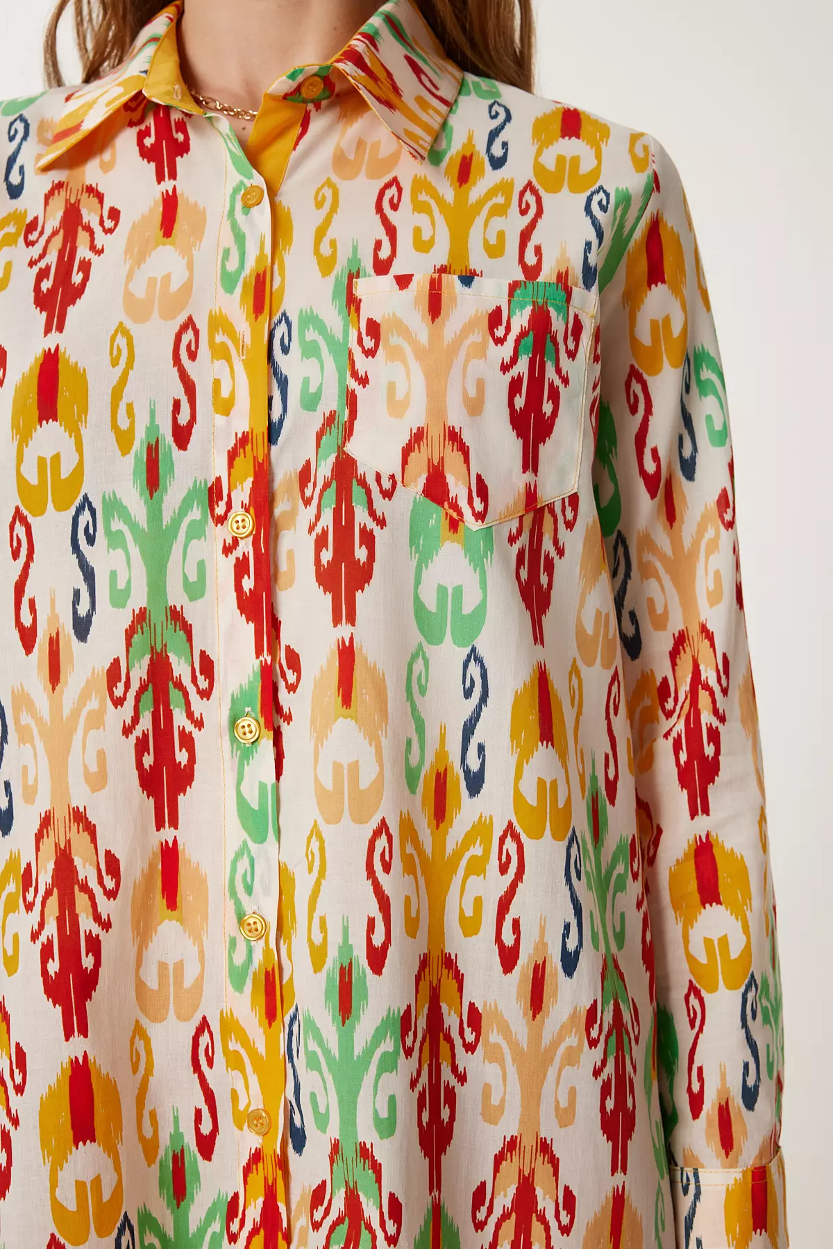 Women's Yellow Bone Pattern Summer Midi Shirt Dress Wf00114