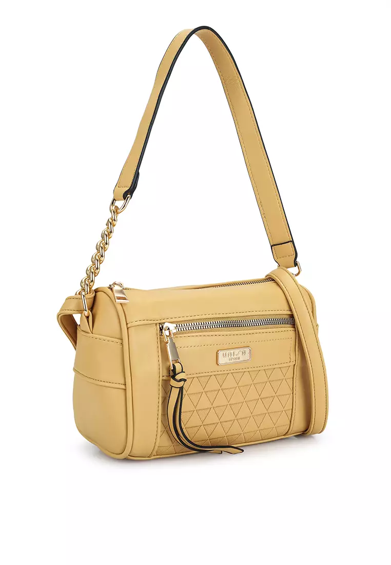 Debossed Convertible Top Handle Bag With Front Zip