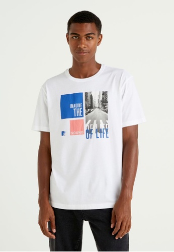United Colors of Benetton white Short sleeve t-shirt with slogan print 27A7EAAF2C6D2EGS_1