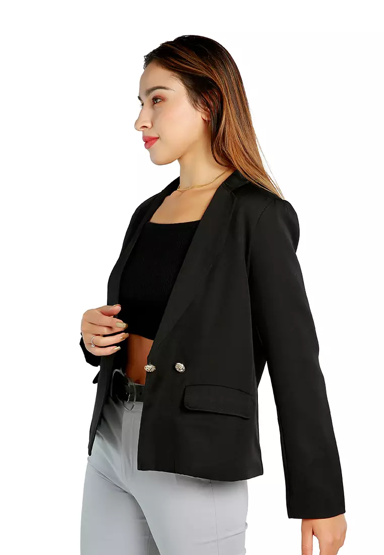 Black casual blazer top womens