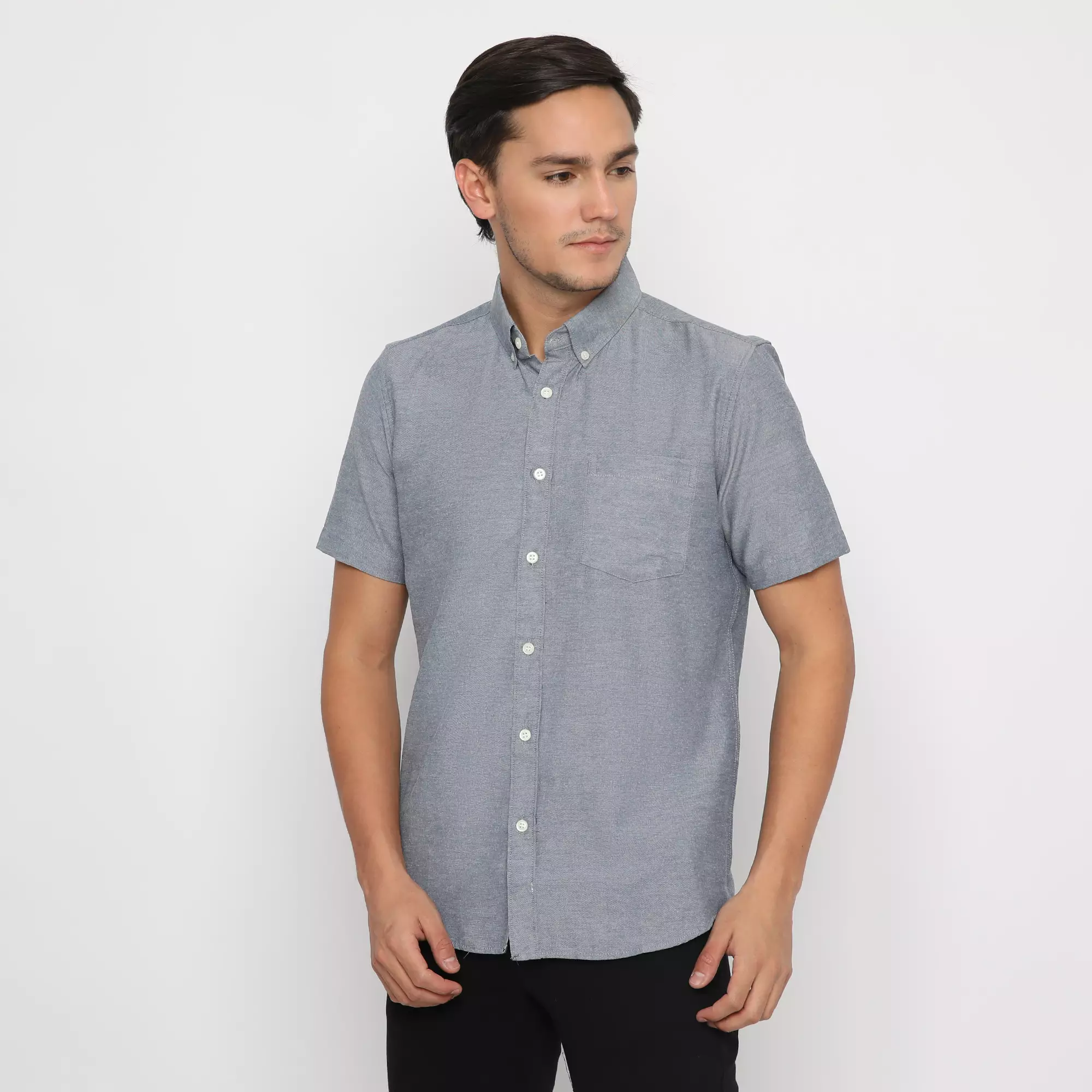 Platini Kemeja Pria Polos Lengan Pendek Katun Oxford Abu 1069