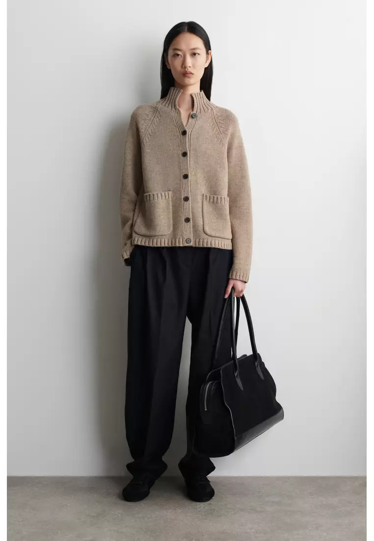 MERINO WOOL FUNNEL-NECK CARDIGAN