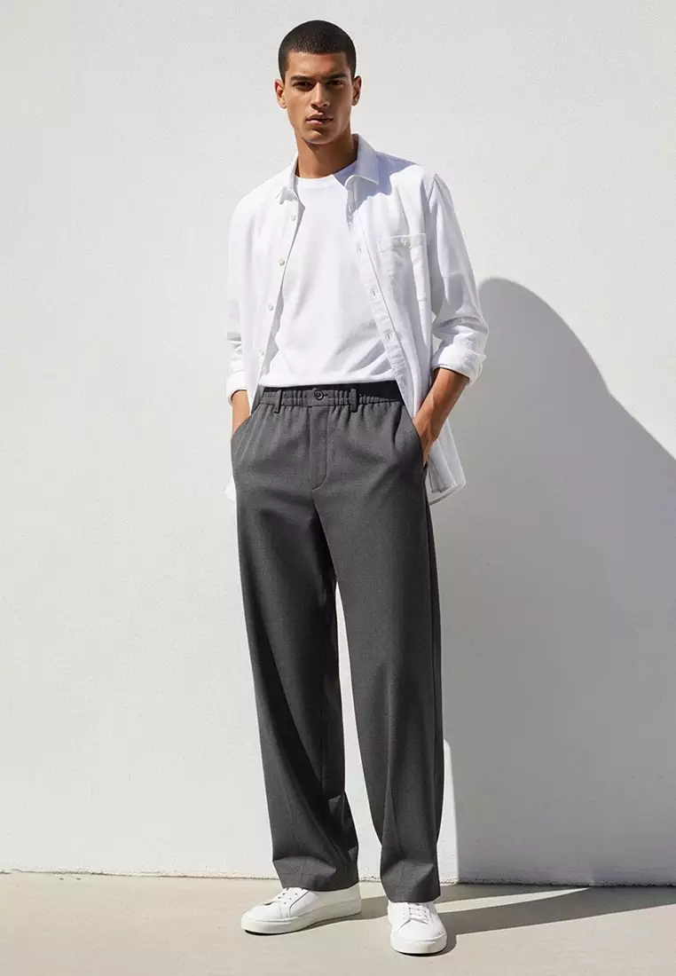 Light Gray Wide Leg Loose Fabric Baggy Trousers Tmnss23Pl00039
