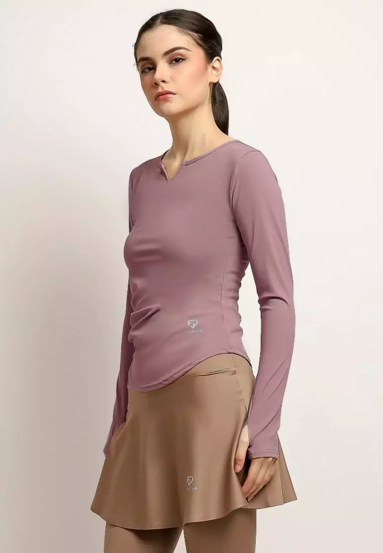 Fitwear - Kaos Olahraga Dryfit Wanita BELINDA V-NECK SLIMFIT L/S - DUSTY PURPLE