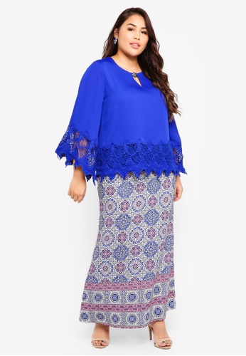 Lace Trimmed Kurung from Ms. Read in Blue and Multi