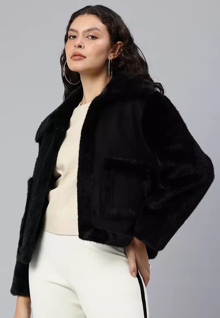 Unisex Faux Fur Jacket in Black