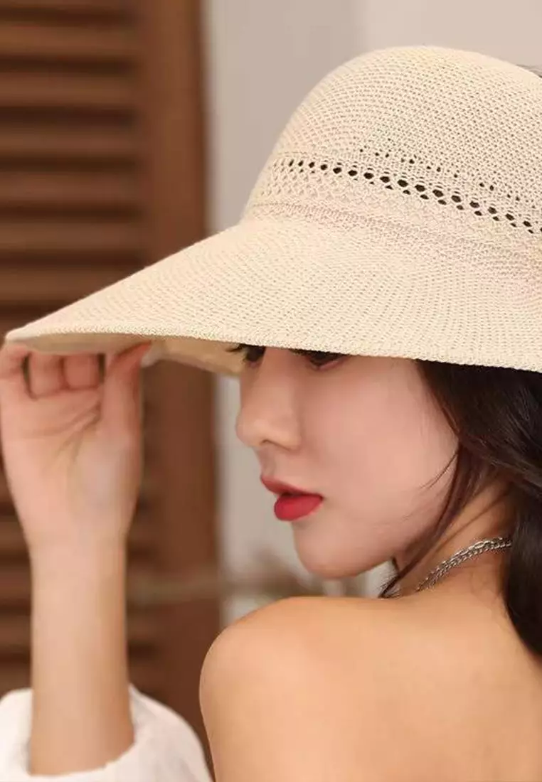 Bow-knot Hollow Big Brim Foldable Sunshade Bucket Hat Cap A22062408BE