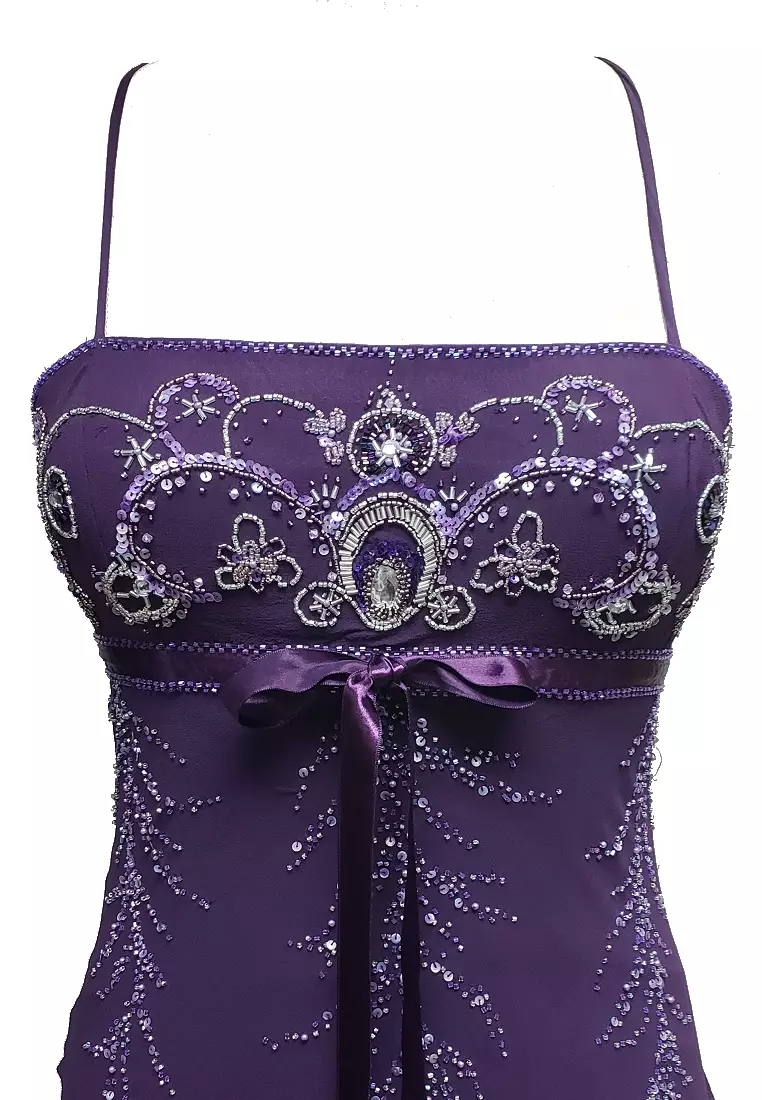 真絲雪紡釘珠不規則裙擺派對連衣裙