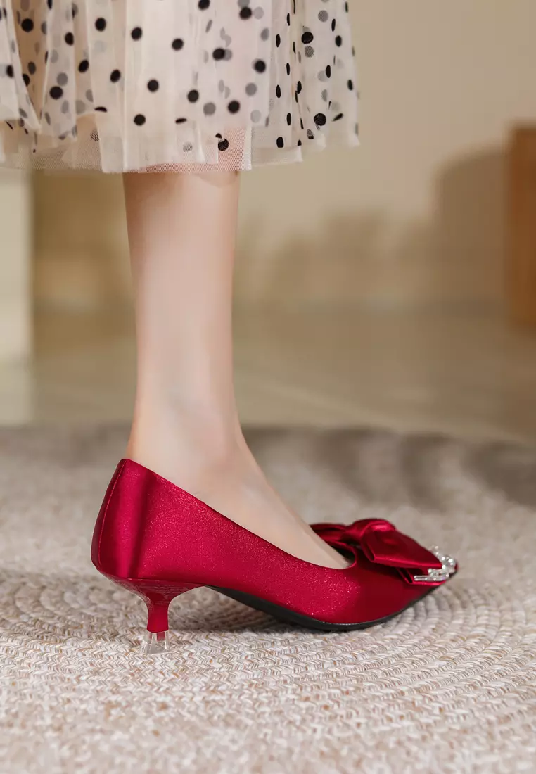 Red evening shoes hot sale low heel