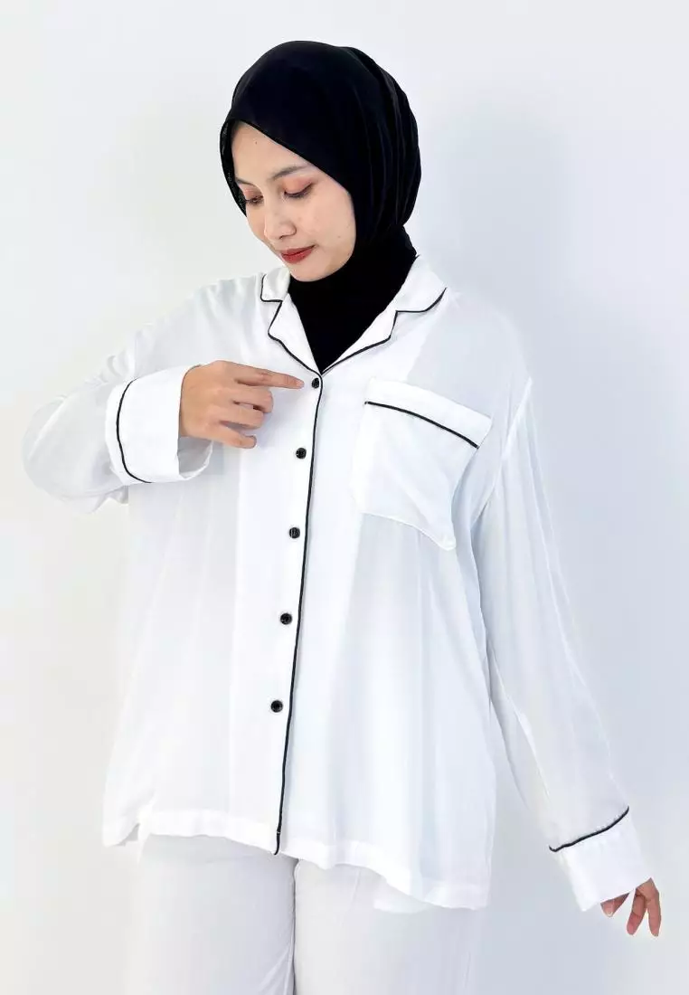 Rara Set (Setelan Piyama Lengan Panjang Wanita) Putih