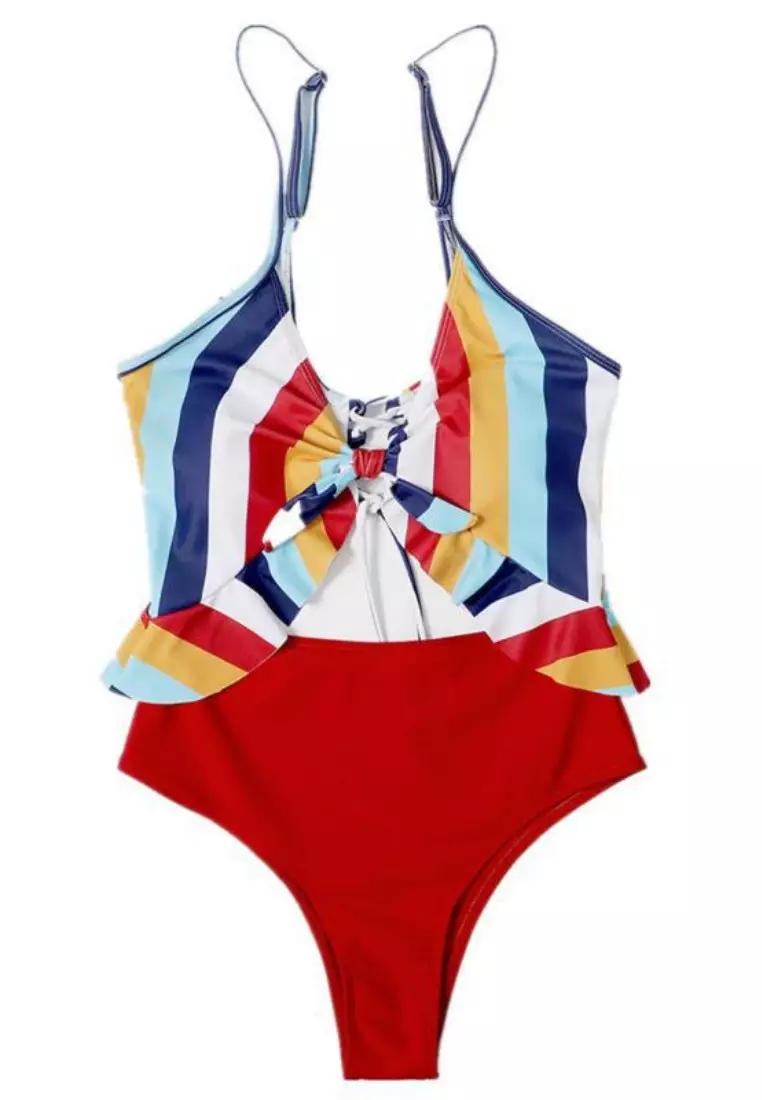 Red white and blue striped one 2025 piece bathing suit