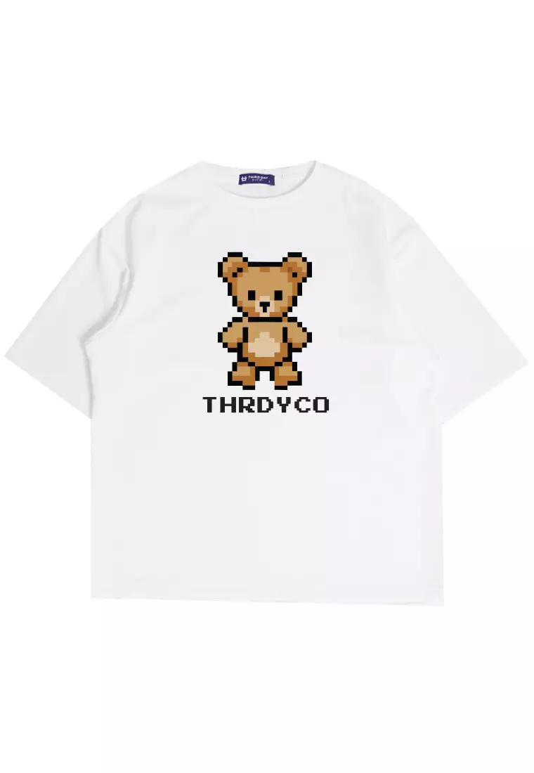 MTO80 kaos oversize beruang teddy bear rajut knit rajut effect distro pria cowok putih white