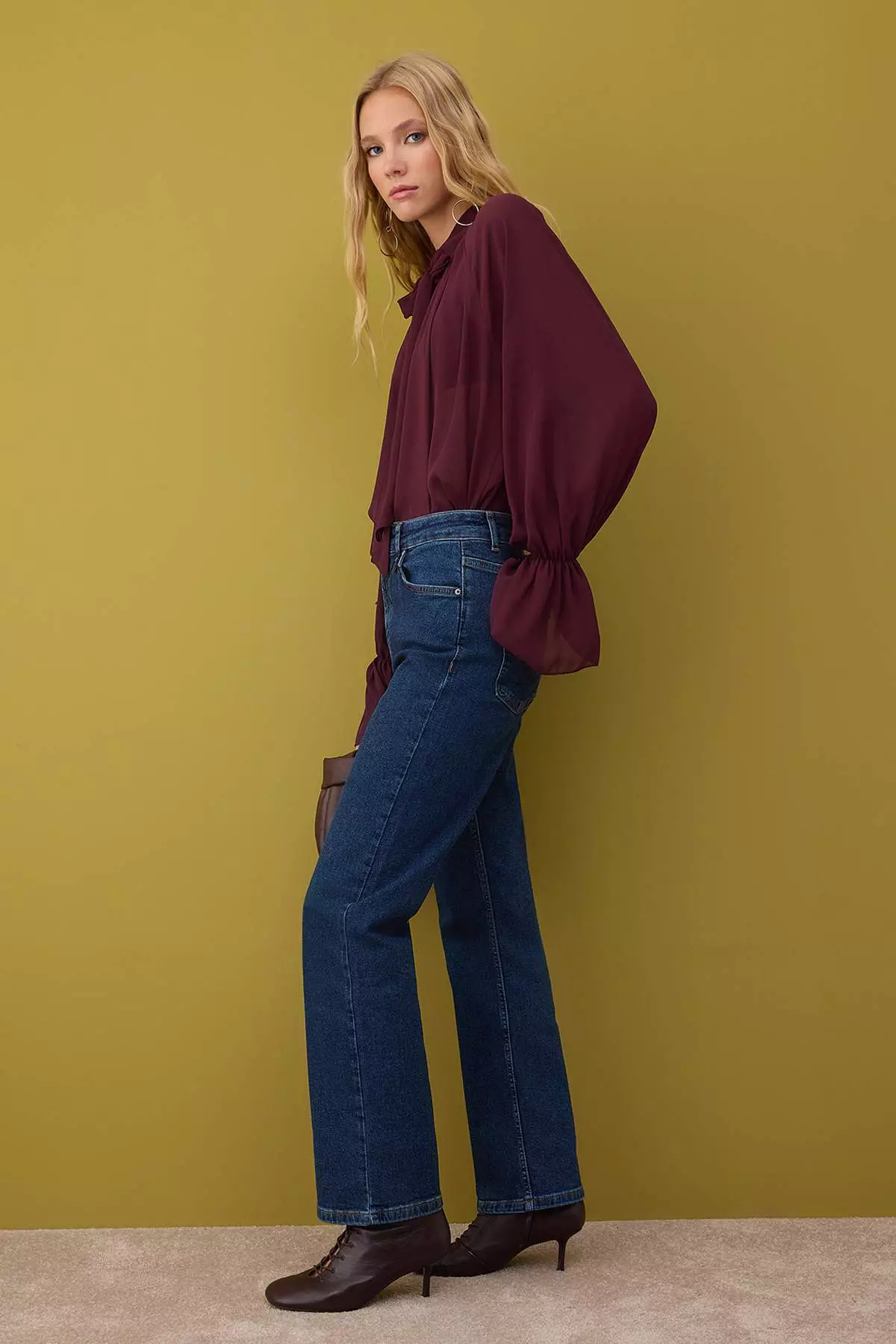 Dark Blue High Waist Comfort/Flexible/Relaxed Straight Cut Straight Leg Jeans Twoaw26Je00062