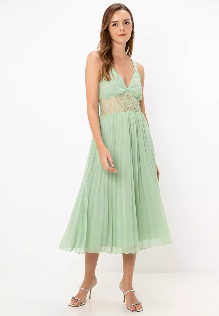 Asos design lace and pleat midi dress discount