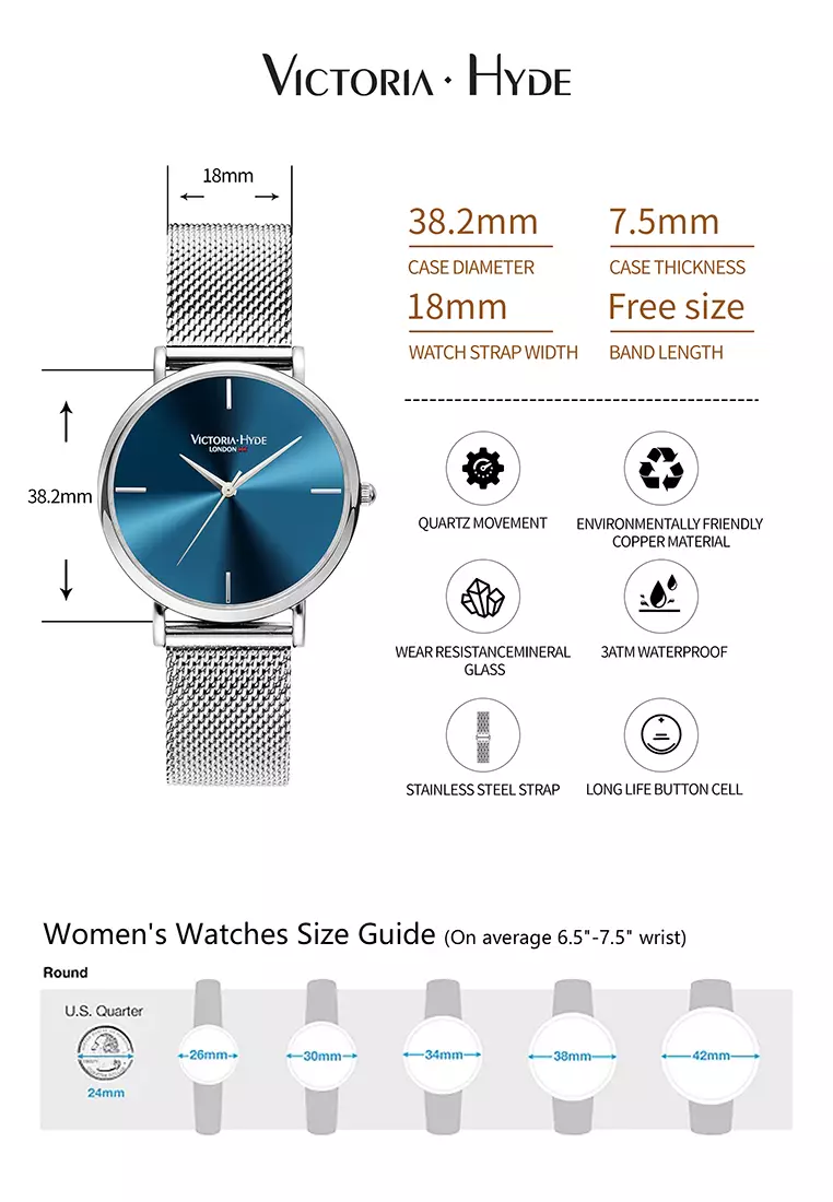 Men Watch 38.2mm Simple Business Silver Stainless Steel Mesh Strap And Case Blue Dia-Silver
