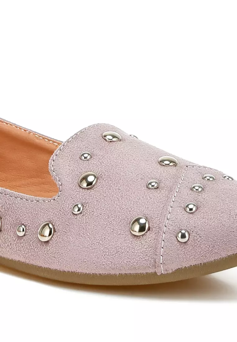 Stud Embellished Ballet Flats in Lilac