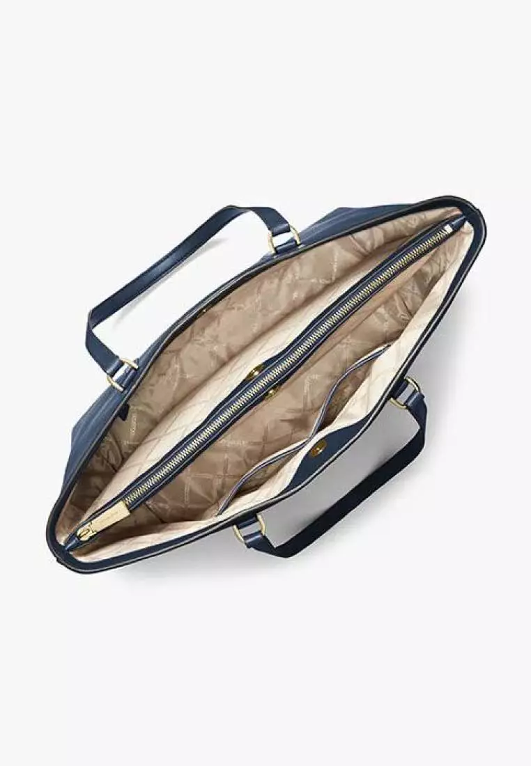 Michael Kors Temple Large Pebbled Leather Tote Bag Navy