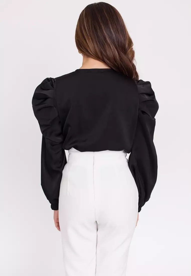 Puff shoulder blouse long sleeve deals