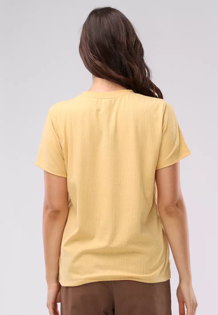 Special Ribbing Plain Knits Short Sleeves Blouse