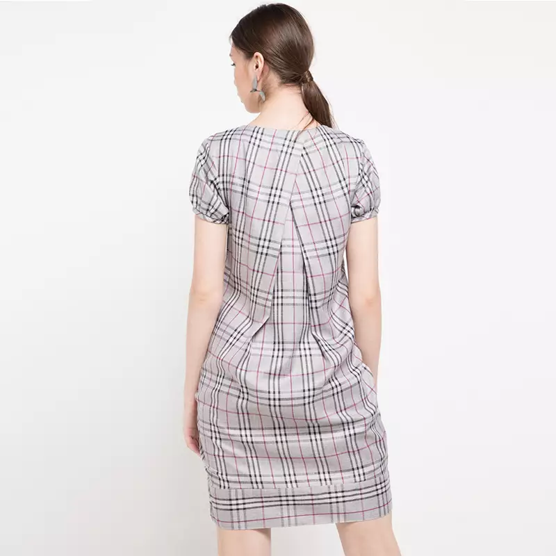Catie Dress In Light Grey Chequered Print