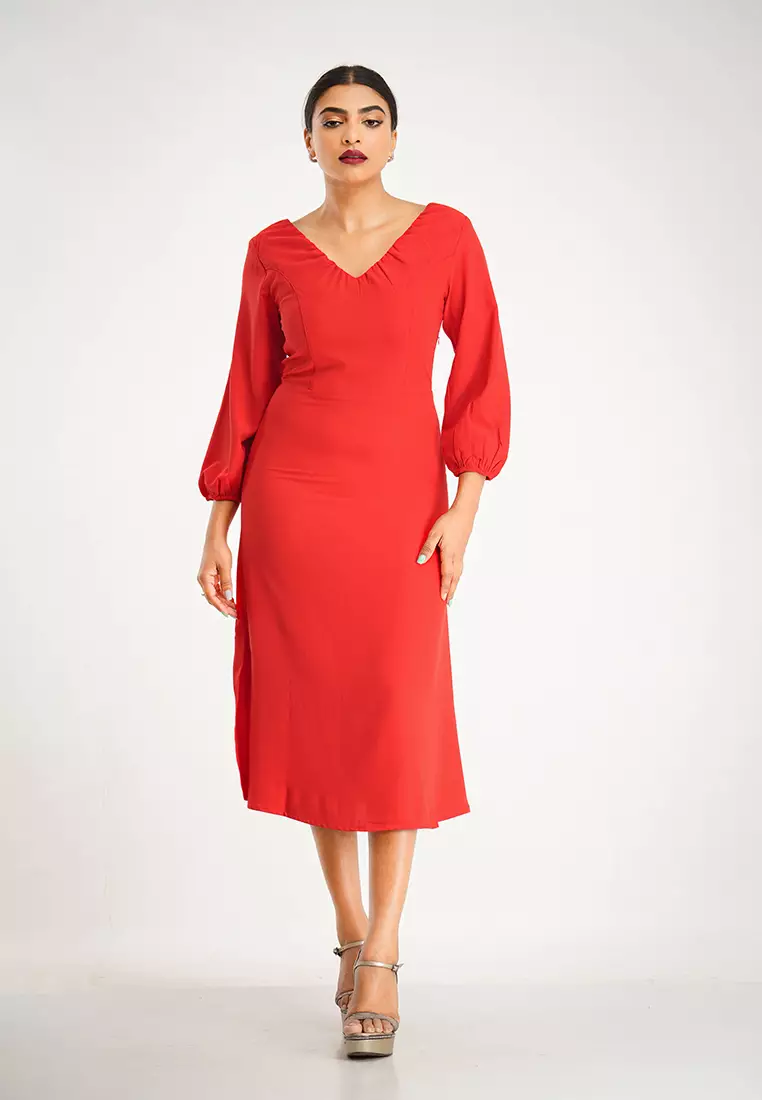 Red discount midi dress